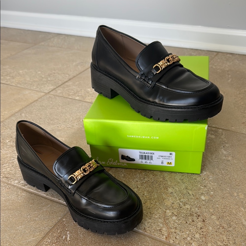 Sam Edelman Black Loafers with Gold Accent